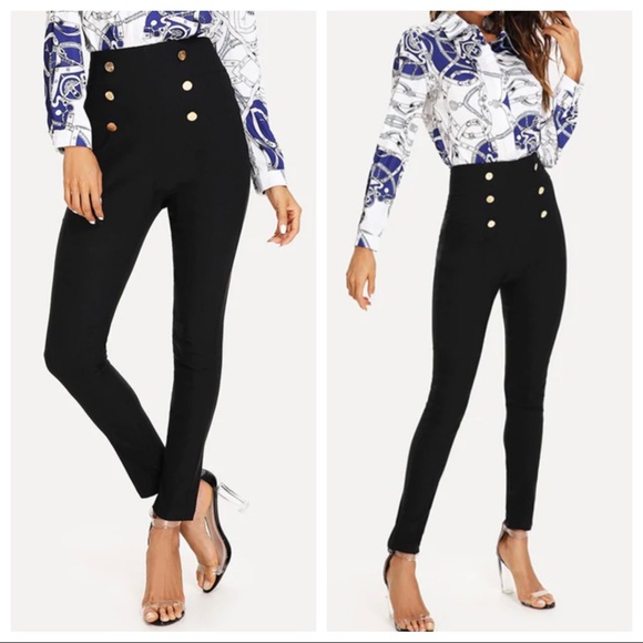 Fabulous High Waist Solid Chic Sailor Style Skinny Pants - Picture 2 of 5